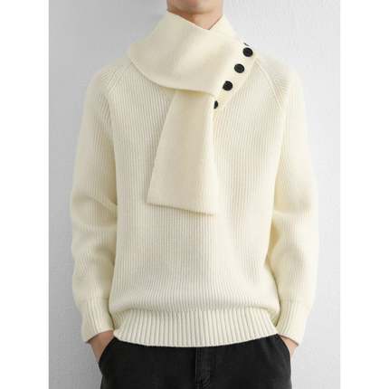 2025新款男士毛衣针织衫秋冬款可拆卸围巾男装上衣潮牌百搭1215u