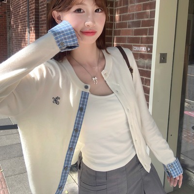 针织开衫毛衣外套女外搭假两件