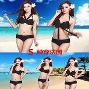 Ngực nhỏ Váy Hàn Quốc bikini ba điểm teen teen sinh viên đại học gợi cảm trong suốt phù hợp với áo ngực màu tím ren - Bikinis