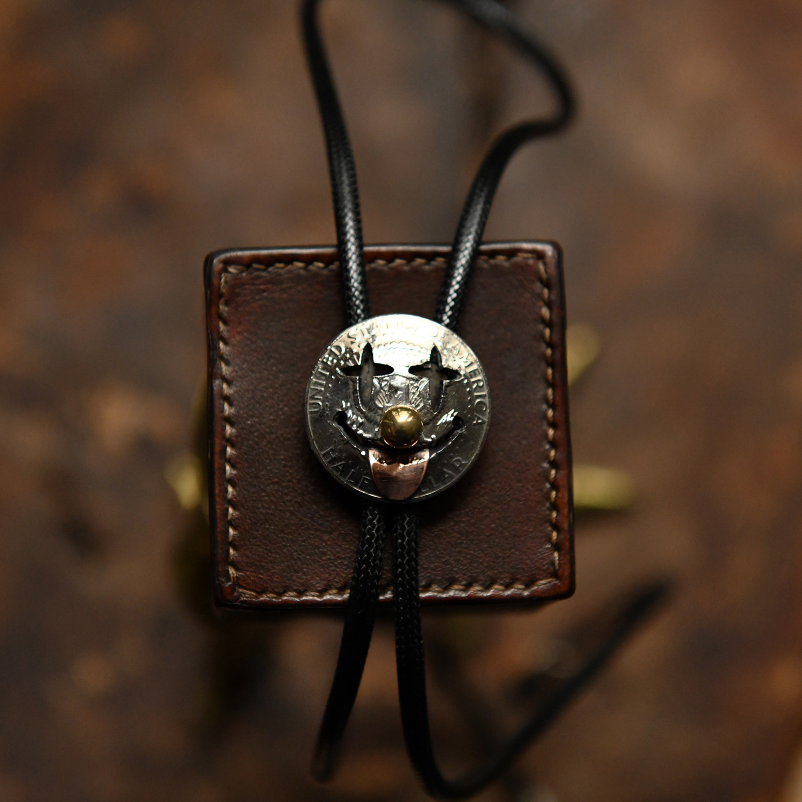 bolo tie笑脸波洛领带美分硬币切割小丑咔叽搭配领结美式复古项链