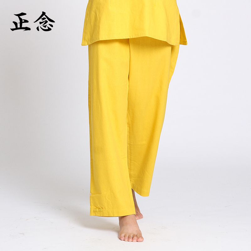 设计师原创纯亚麻白色春夏瑜伽裤