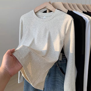 纯棉2025秋冬季新款正肩长袖T恤女学生修身显瘦内搭打底衫上衣女