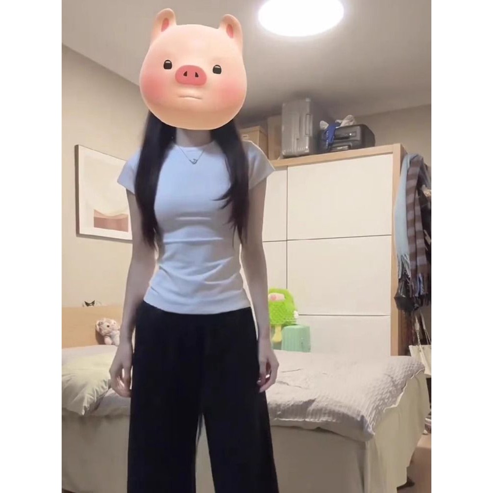 纯棉修身白色短袖T恤女夏季新款百搭基础款显瘦正肩上衣打底衫潮