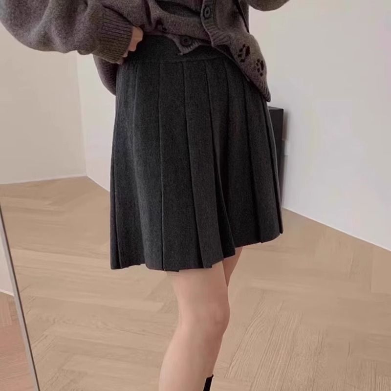 加厚毛呢百褶裙女秋冬ins新款半身裙JK学院风高腰显瘦短裙子a字裙