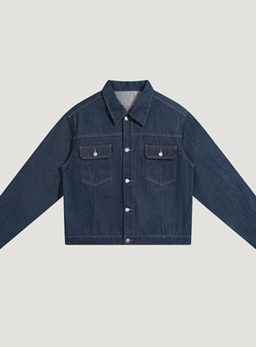 Oxycodone/美国康龙14OZ原牛复古短宽经典箱型原色牛仔夹克外套