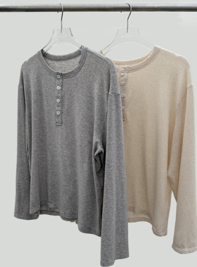 Oxycodone/160g天然苎麻混纺亨利领防晒透气松弛感罩衫长袖TEE
