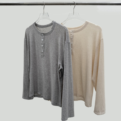 Oxycodone/160g天然苎麻混纺亨利领防晒透气松弛感罩衫长袖TEE