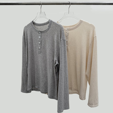 Oxycodone/160g天然苎麻混纺亨利领防晒透气松弛感罩衫长袖TEE