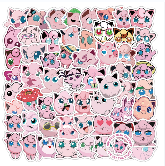 50张粉色胖丁宠物精灵宝可梦卡通可爱贴纸笔记本手机壳水杯装饰