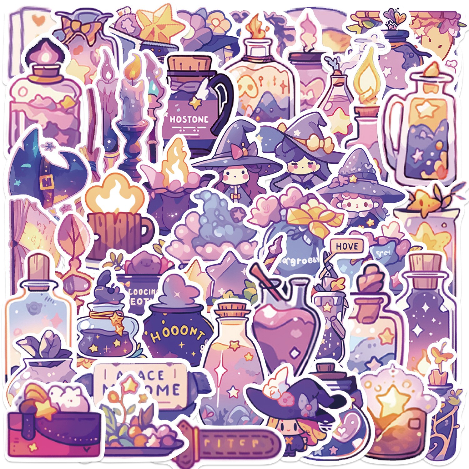 50张卡通魔法药水涂鸦紫色系贴纸笔记本手机壳水杯DIY防水装饰