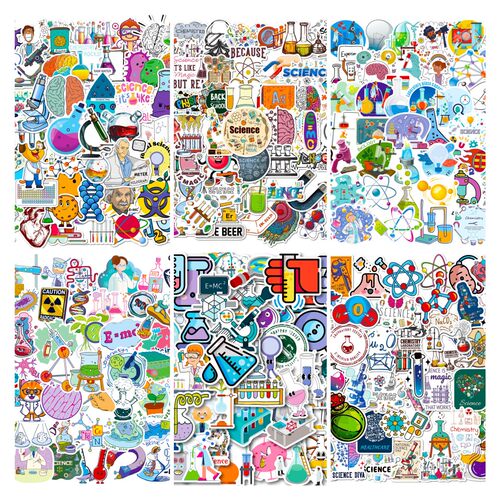 300张科学化学实验室laboratory烧杯试管卡通贴纸水杯手机壳装饰