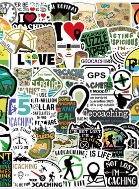 50张户外地理探测寻宝Geocaching涂鸦贴纸行李箱水杯吉他防水贴画