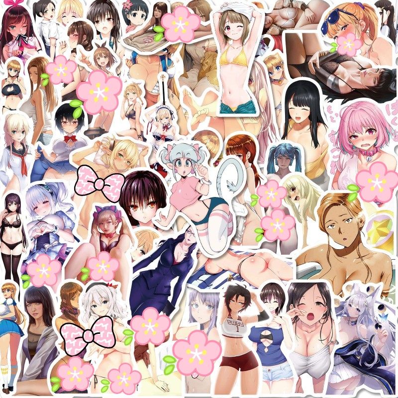 50张性感二次元比基尼美女动漫贴纸行李箱笔记本水杯头盔手机壳贴