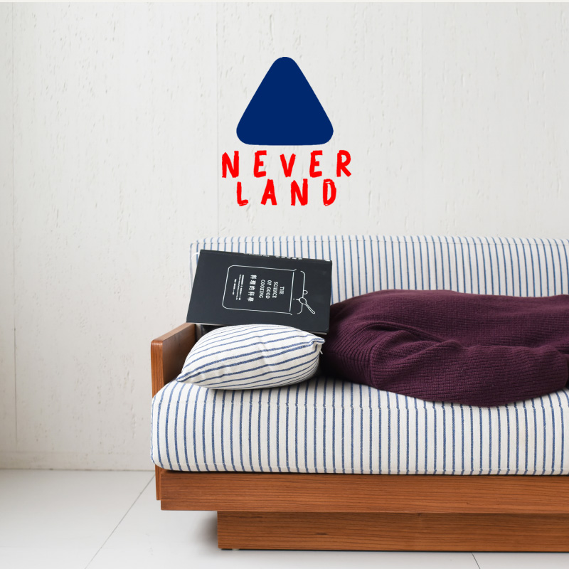 NEVERLAND原创设计中古风木底座蓝色条纹棉布可拆洗三人沙发Thoe