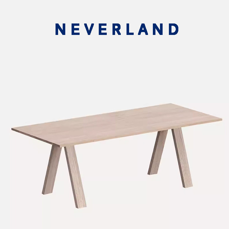 NEVERLAND小众独立设计现代简约日式侘寂全橡木原木色长方形餐桌