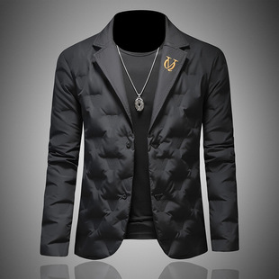 男装ggvv正品牌简木2025新款白鸭绒羽绒服西装领潮流时尚保暖外套