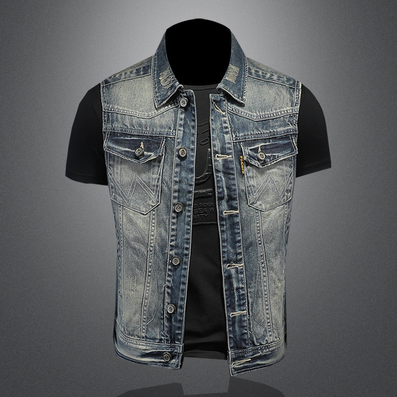 男装ggvv正品牌简木2025新款复古牛仔马甲休闲刺绣大码牛仔背心