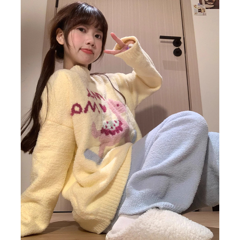 可爱珊瑚绒秋冬季睡衣女2025新款卡通木马冬天加厚保暖家居服套装