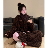 豹纹HelloKitty可爱复古少女睡衣秋冬珊瑚绒加厚款 冬天家居服套装