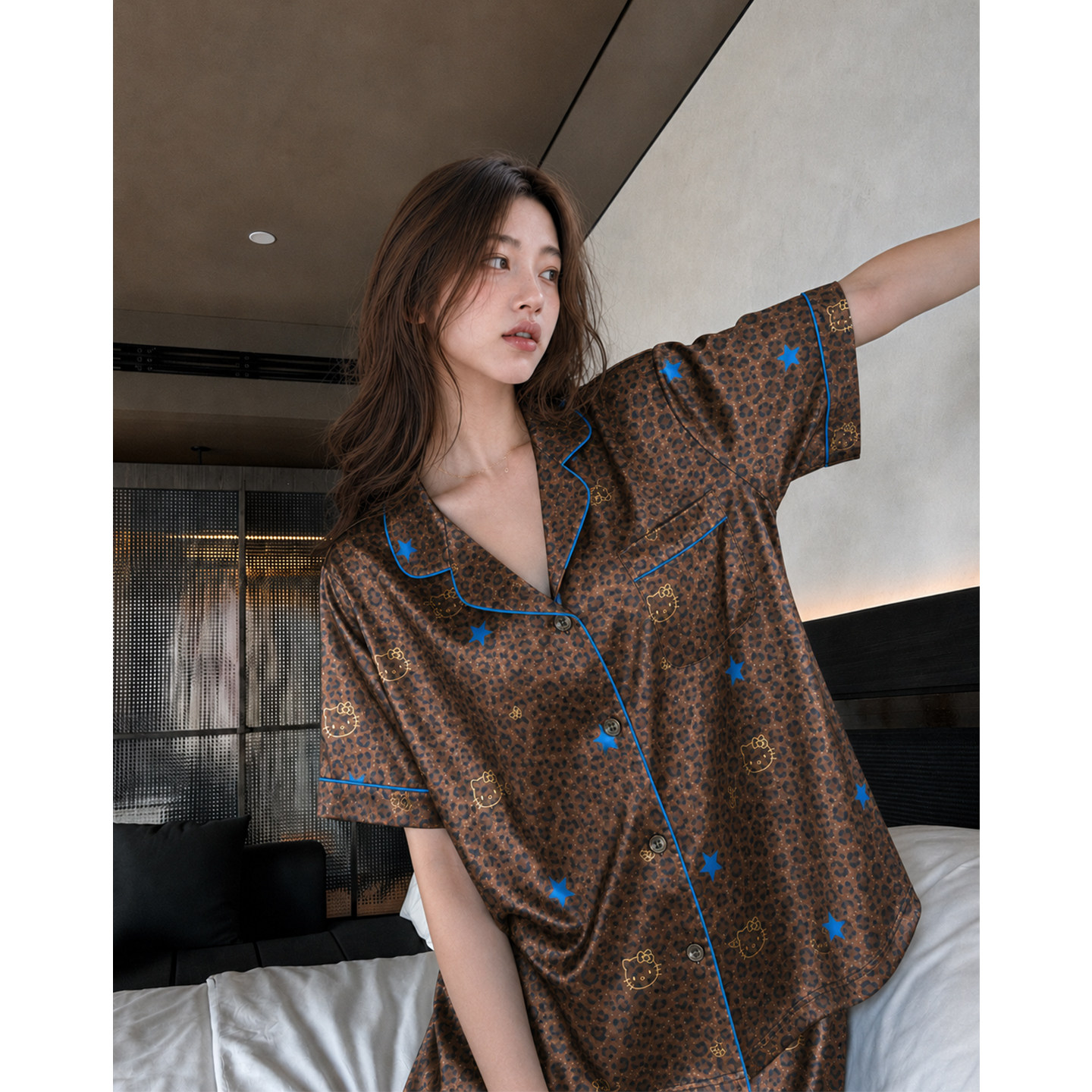 2026新款韩版豹纹可爱少女睡衣夏季冰丝短袖短裤家居服夏天薄套装