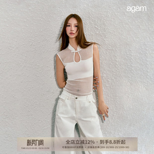 上衣 镂空盘扣设计毛织背心独特别致外穿无袖 AGAM 原创新中式