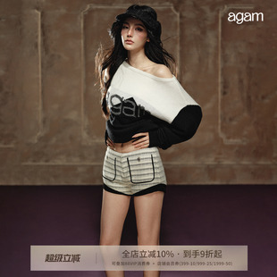 AGAM 原创精致感小香风低腰显腿长短裤 肌理感条纹修身超短裤女