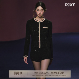 短套装 短裤 」小香风银河细闪气质千金亮拼色开衫 AGAM「慎婕同款