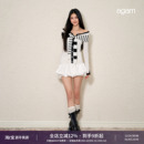 连衣裙 长袖 AGAM 原创设计纯欲风假两件绑带一字领天丝条纹修身