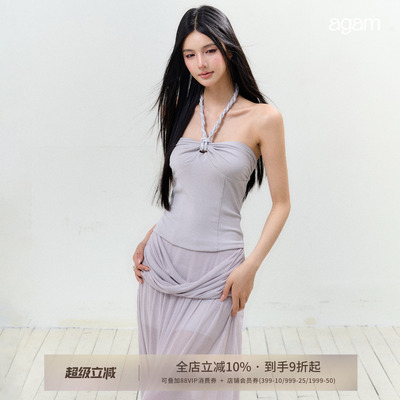 AGAM麻花挂脖吊带+半透长裙