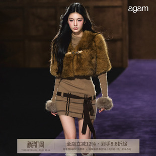 设计感叠穿斗篷披肩外套女 新款 AGAM 美拉德环保皮草毛毛马甲冬季