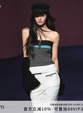 AGAM 撞色小香风抹胸吊带上衣 慵懒羊毛针织开衫外套套装