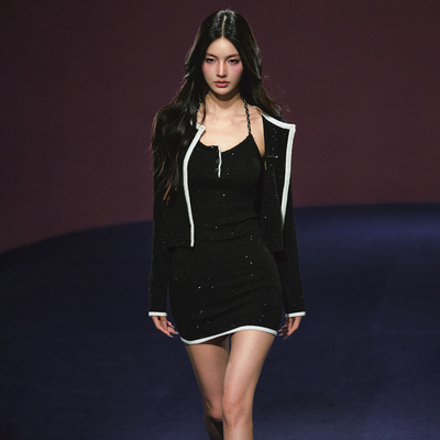 AGAM小香风银河细闪连衣裙开衫