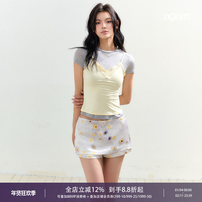 AGAM印花假两件超短款裙裤