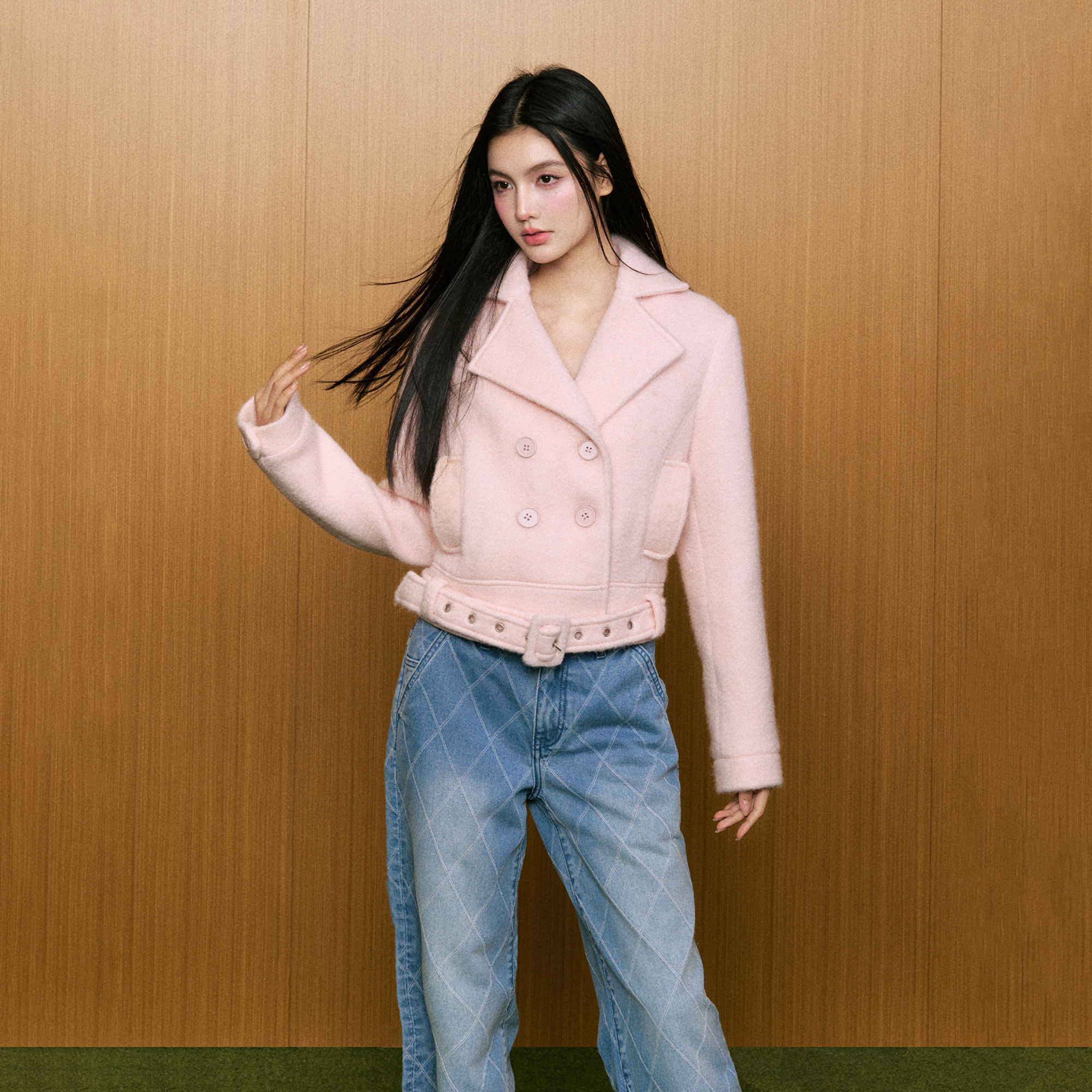 AGAM 原创设计秋冬时髦高级感粉色羊毛毛呢夹克短款西装厚外套女,女装/女士精品,短外套,淘宝优惠券,粉丝福利购,淘宝优惠卷