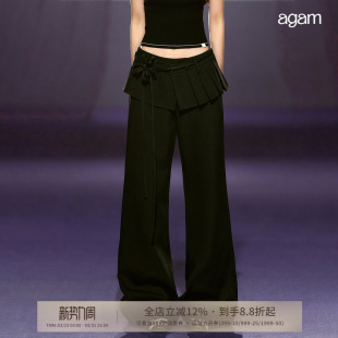 质感挺阔直筒休闲裤 百褶搭片西裤 时髦假两件式 AGAM