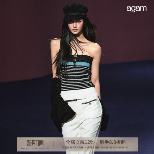 外套套装 慵懒羊毛针织开衫 撞色小香风抹胸吊带上衣 AGAM