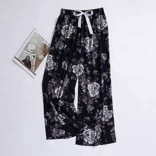 棉绸阔腿裤 女薄款 网红爆款 可外穿人造棉大码 子 夏季 家居裤 棉绸睡裤