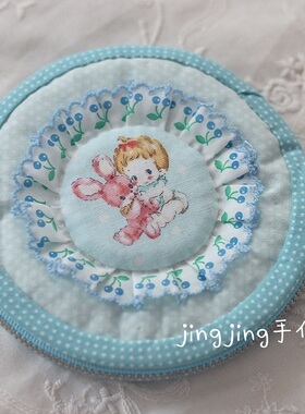 【JINGJING拼布】昭和小动物蓝色零钱包钥匙包材料包 甜美樱桃
