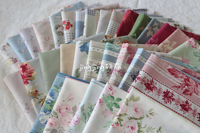 日本进口纯棉布料24年向野早苗新款复古花朵标签边条拼布娃衣布料