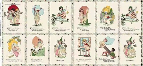 美国进口插画风图案定位布-Mothers Melodies缩小版复古拼布diy