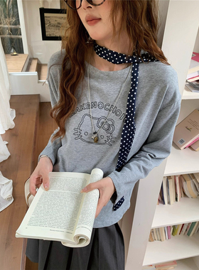 花灰色长袖早秋chic上衣HelloKitty猫2025新款爆款纯棉秋冬打底衫