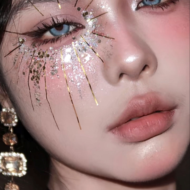 万圣节妆容太阳之子仿妆装扮金线闪粉亮片套装美甲眼妆创意贴片
