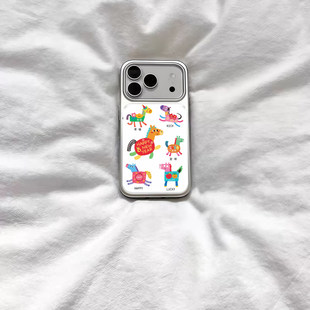 ins风新年可爱小马电镀银磁吸适用苹果iPhone17promax手机壳1615pro小米1415Pro华为mate60p70三星S23防摔