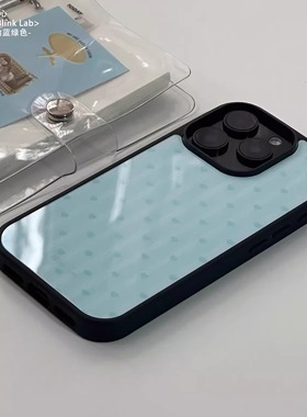 蓝色条纹爱心薄荷绿适用苹果16promax苹果手机壳iPhone15pro亚克力黑边小米1415Pro华为mate60p70三星S23防摔
