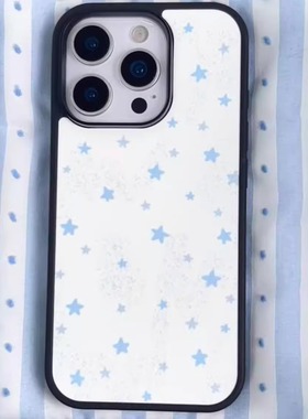 蓝色星星小清新亚克力黑边适用苹果iPhone16promax手机壳1312pro小米1415Pro华为mate60p70三星S23防摔保护套