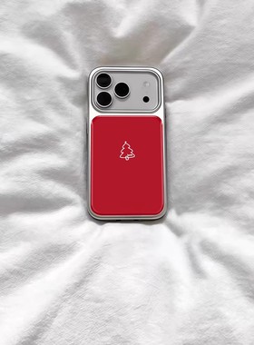 ins红色喜庆圣诞小树电镀银适用苹果iPhone17promax手机壳1615pro小米1415Pro华为mate60p70三星S23防摔