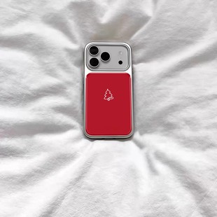 ins红色喜庆圣诞小树电镀银适用苹果iPhone17promax手机壳1615pro小米1415Pro华为mate60p70三星S23防摔