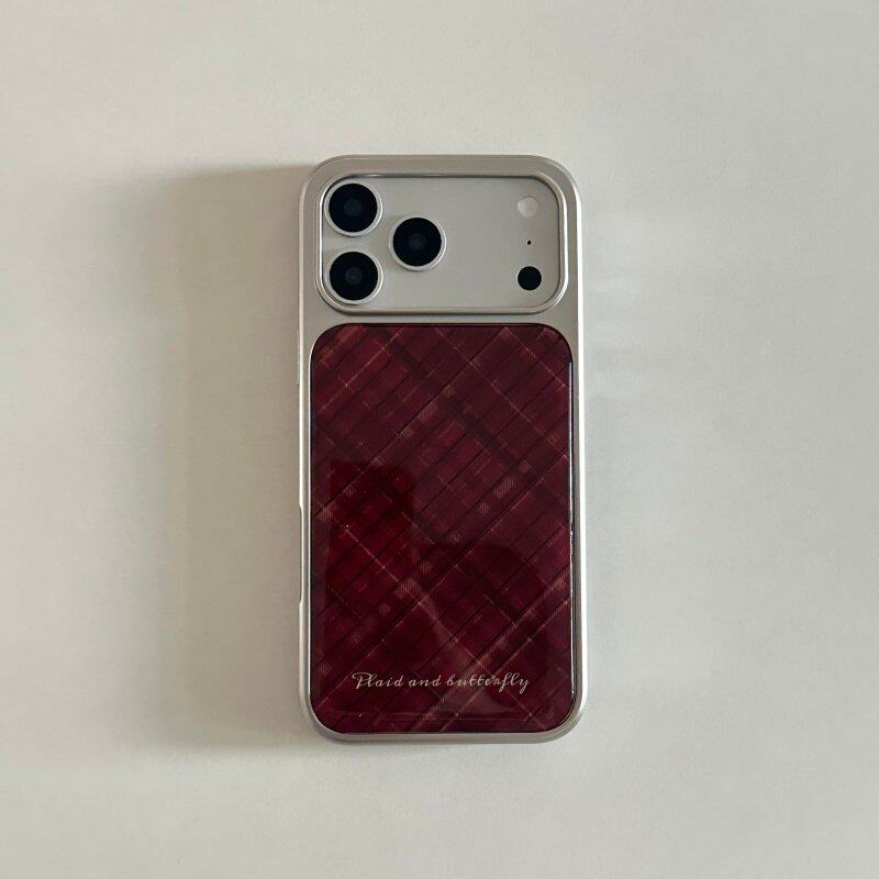 ins风复古红色菱格银边滴胶手机壳适用苹果iPhone17promax高级感保护套小众16plus华为15pro14防摔小米13pro