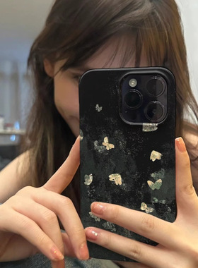 原创治愈系黑色蝴蝶苹果手机壳菲林壳适用iPhone15pro/14promax/13/14plus手机壳苹果12mini硬XS/8保护套