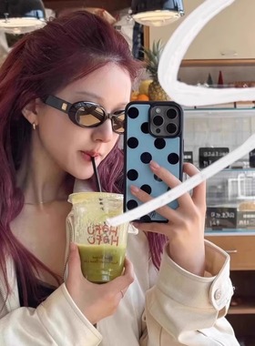 赵露思同款蓝色波点适用苹果16promax苹果手机壳iPhone15pro亚克力黑边小米1415Pro华为mate60p70三星S23防摔